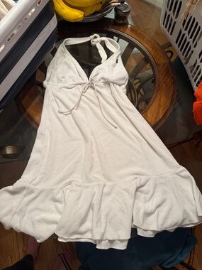 Ralph Lauren Blue Label White Halter Beach Cover/Sundress with Ruffle Hem
